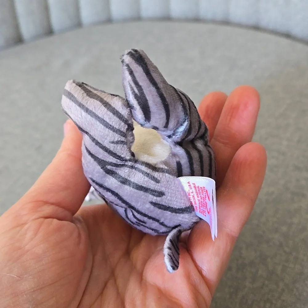 Ty Gray & White Striped Cat Plush Key Clip Kwychain, NWT